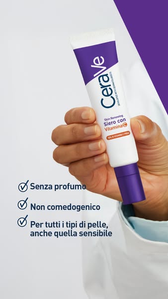 This ad for CeraVe Skin Renewing Siero con Vitamina C highlights the product's key features and benefits for all ski