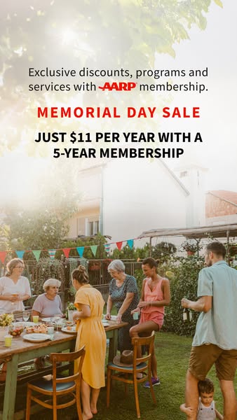 This image ad promotes an AARP membership, highlighting exclusive discounts, programs, and services. It features a Memor