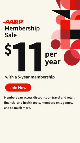 This image ad promotes an AARP membership sale for \$11 per year with a 5-year membership. It includes a call to action