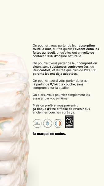 This ad showcases the exceptional features of the diapers, emphasizing their absorbency, natural composition, and afford