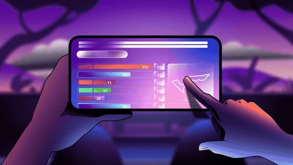 This ad shows a person holding a phone with a graph on the screen. The person is touching the screen.