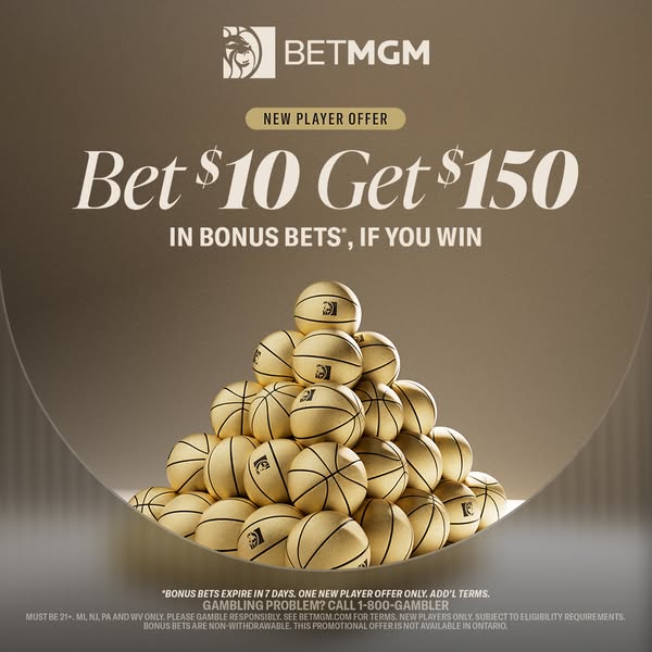 This in-feed image ad for BetMGM promotes a new player offer where new players can bet $10 and get $150 in bonus bets if