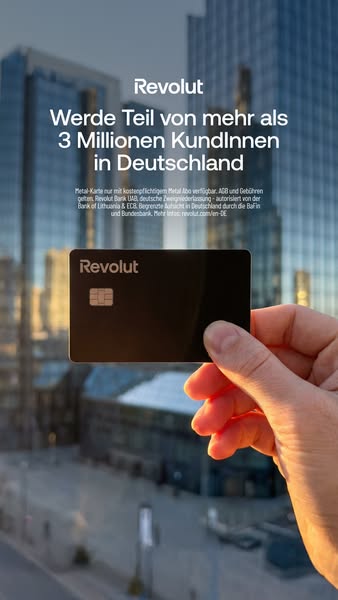 This Revolut ad promotes the Revolut metal card for German customers, highlighting the large user base and suggesting ex