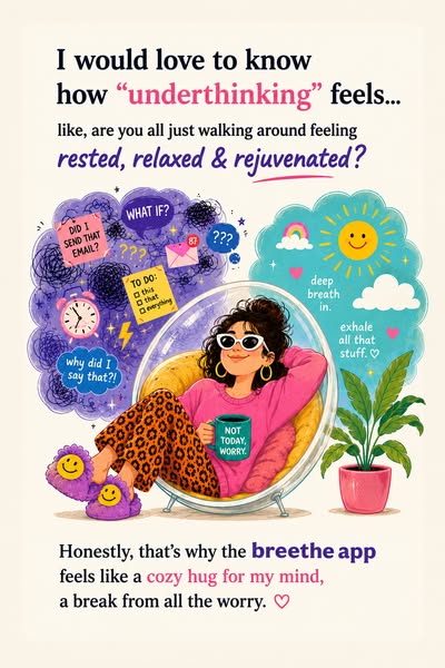 This ad promotes the Breethe app as a way to relieve anxiety. It shows an illustration of a person relaxing in a bubble 