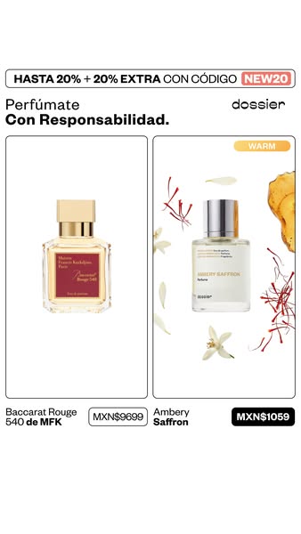 This Dossier ad compares two fragrances with different notes to show the customer the difference in price point.