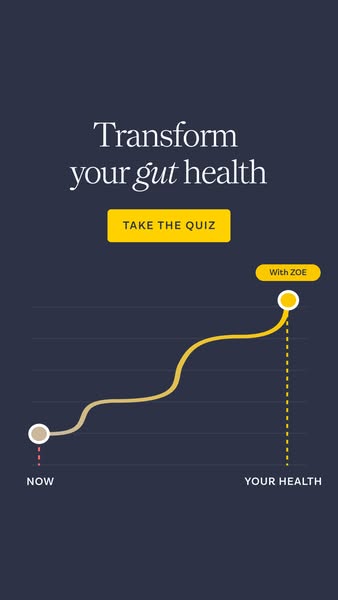 This image ad for ZOE uses a line graph as a visual metaphor to show the path to improved gut health through taking ZOE&