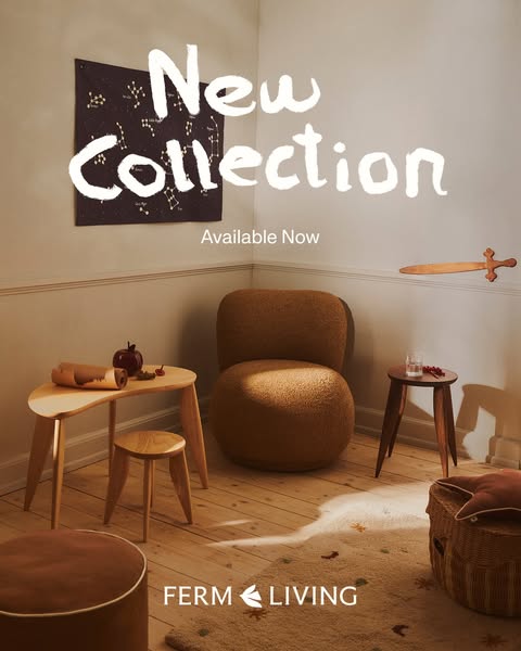 This ad showcases the new collection of furniture and decor from Ferm Living, designed for children's spaces. The ad