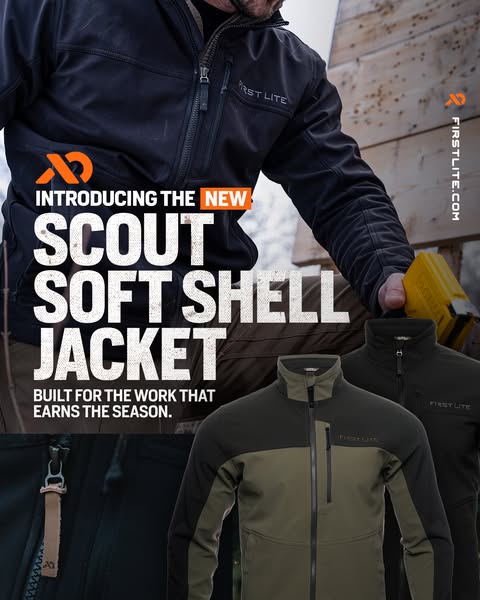 This ad introduces the new First Lite Scout Soft Shell Jacket, highlighting its suitability for work that earns the seas