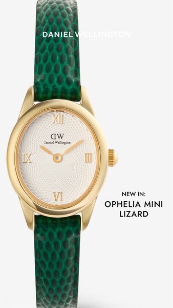 This ad showcases the Daniel Wellington Ophelia Mini Lizard watch.