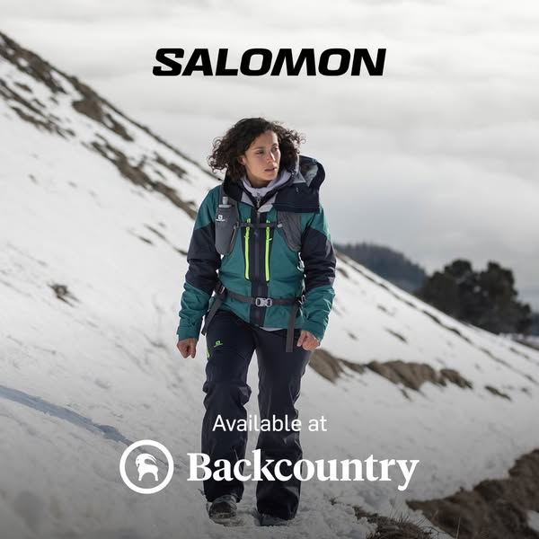 This ad showcases Salomon apparel and encourages viewers to purchase the product at Backcountry.