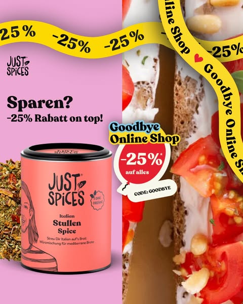 This is an image ad for Just Spices Italian Stullen Spice. The ad promotes the product with a pink background, a callout