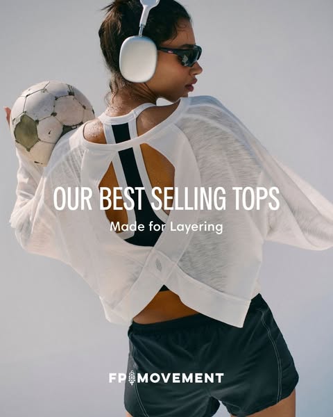 This ad promotes Free People Movement's best-selling tops, emphasizing their versatility for layering. It features a