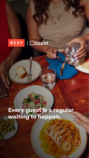 The ad highlights Resy and Toast’s value proposition, suggesting that with their service, every guest can become a regul