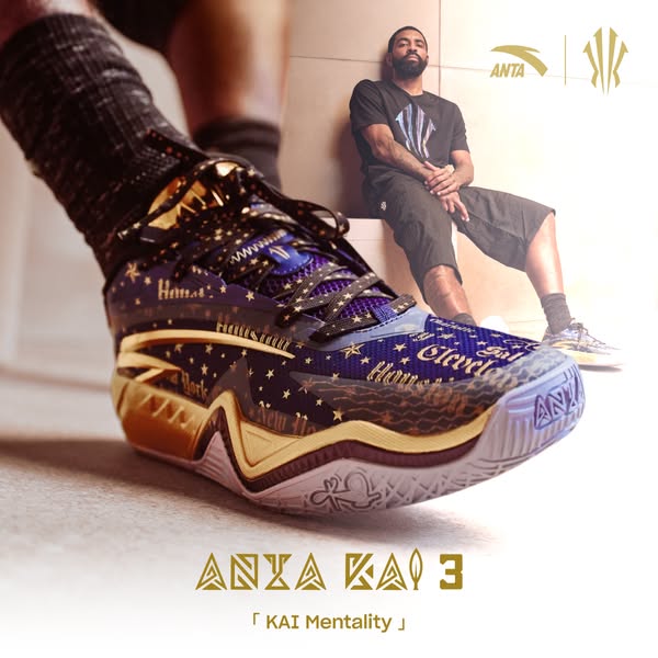 This ad features the ANTA ANYA KAI 3 sneaker, showcasing its unique design and connection to a prominent athlete who is 
