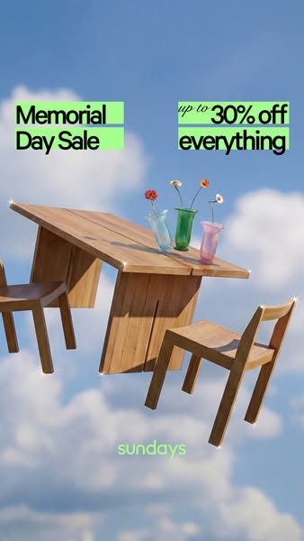 This image ad is advertising a Memorial Day sale of up to 30% off on all of Sundays' furniture. The ad features a wo