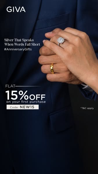 This image ad from GIVA features a close-up of a couple's hands, one adorned with a diamond ring and the other with 