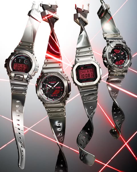 This ad showcases four G-SHOCK watches in a product-focused image.