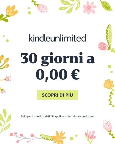 This ad promotes a 30-day free trial of Kindle Unlimited. The design is bright and floral with a clear call to action to