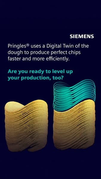 This ad highlights how Siemens' 'Digital Twin' technology is helping Pringles produce their chips more effic