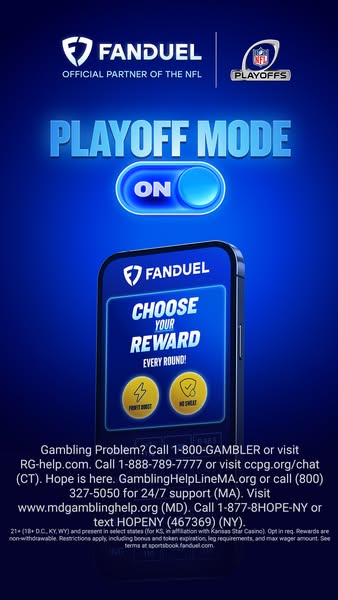 This ad promotes FanDuel's rewards program for the NFL playoffs, encouraging users to engage with the platform durin
