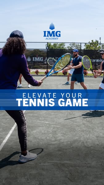 This image ad for IMG Academy features tennis players on a court with the headline "Elevate Your Tennis Game."