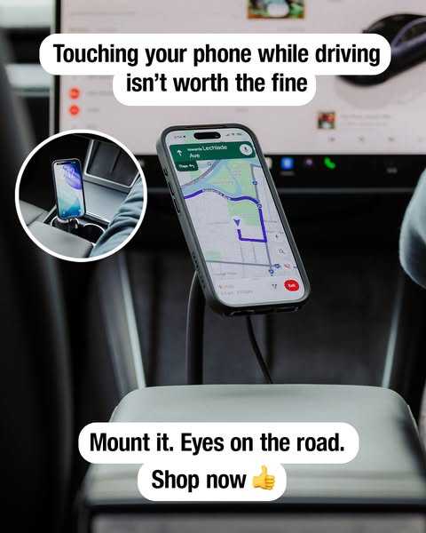 This ad highlights the danger and risk of holding your phone while driving to show the ease of mounting your phone to a 