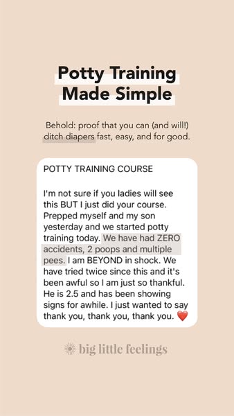This ad promotes a potty training course by featuring a customer testimonial about the course's effectiveness.