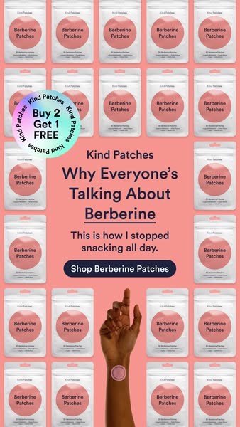The ad highlights the Kind Patches berberine patches to help with snacking and features an offer of buy 2 get 1 free.