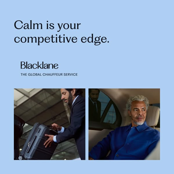 This image ad for Blacklane positions the brand as a global chauffeur service that provides calm and reliable transporta