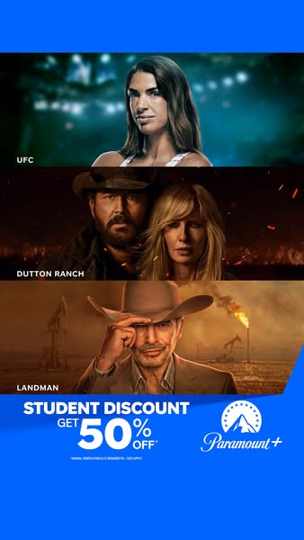 This ad for Paramount+ uses a collage of images featuring content available on their platform. It highlights the student