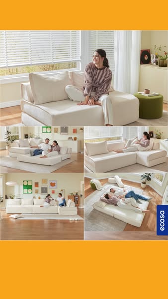 This ad showcases Ecosa's modular sofa in various living spaces, highlighting its versatility and comfort for differ