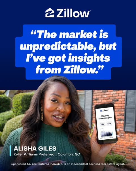 This ad features a testimonial from a real estate agent who uses Zillow for market insights. The visual features the age