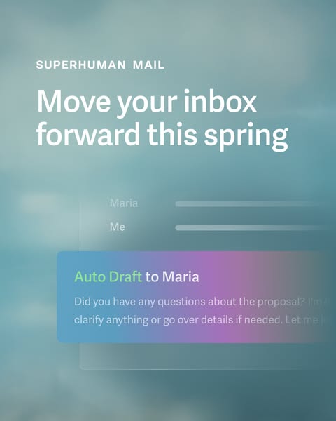 The ad is designed to highlight Superhuman's 'Auto Draft' feature in the email program, showcasing how it ca