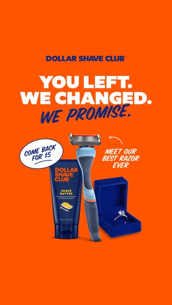 This image ad from Dollar Shave Club is targeting customers who have previously unsubscribed. It presents the products S