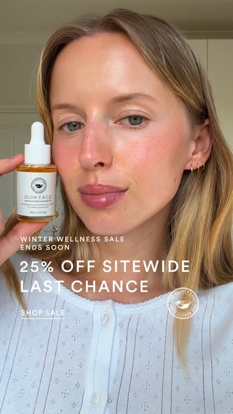 This ad promotes Glow Face serum with a limited-time sitewide discount.