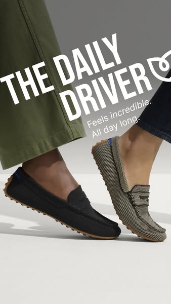 This is an image ad for 'The Daily Driver' shoes. The ad highlights the comfort of the shoes, featuring two peop