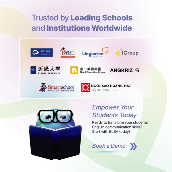 This image ad promotes ELSA (English Language Speech Assistant) as a solution for improving students' English commun