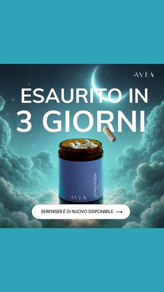 This ad promotes AVÈA's Sereniser product, a sleep aid, highlighting its restock after being sold out in just 3 days