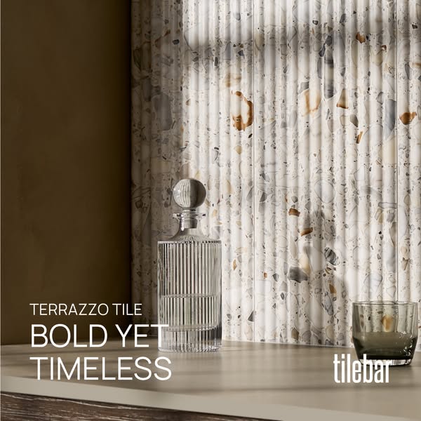 This image ad showcases TileBar's Terrazzo Tile, emphasizing its bold yet timeless design. The ad features a stylish