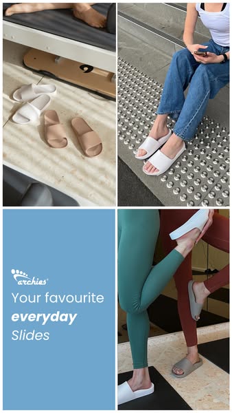 This ad showcases Archie's slides, highlighting their versatility for everyday wear. The ad features a montage of sc