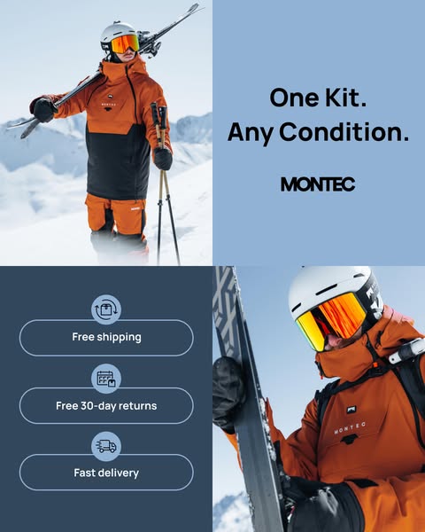 This ad for Montec promotes their ski apparel by highlighting the brand's ability to provide a complete kit for any 