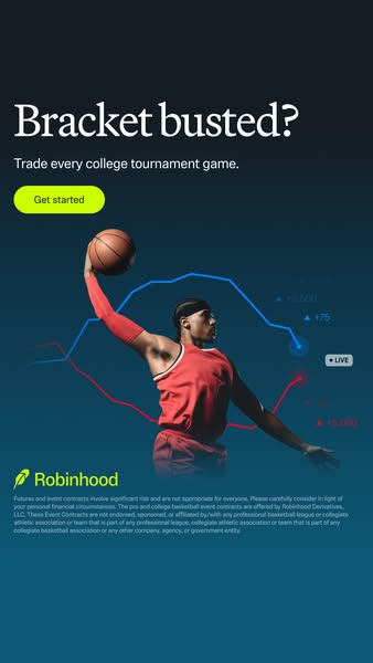 This ad for Robinhood Derivatives targets sports fans whose bracket was busted in the college basketball tournament. It 