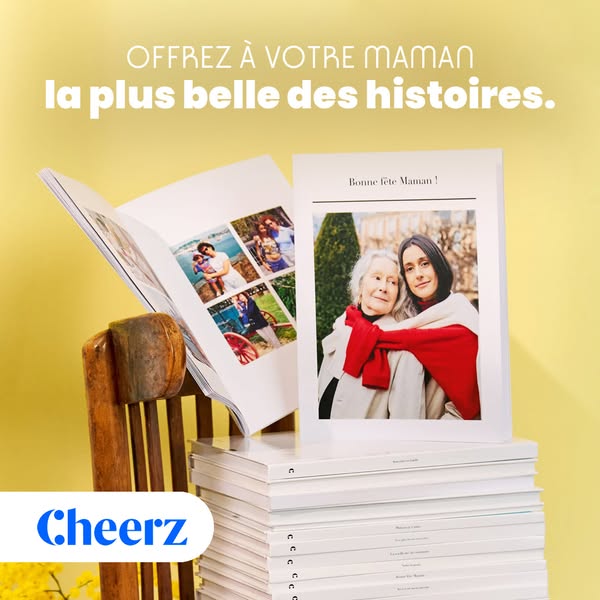 This ad showcases a photo book from Cheerz. The ad is promoting Cheerz photo books as a gift for Mother's Day.