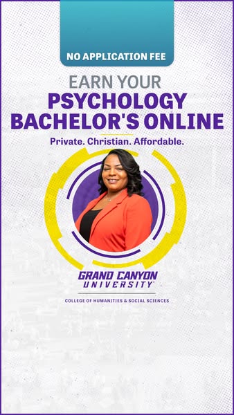 This image ad promotes Grand Canyon University's online psychology bachelor's degree program. The ad highlights 