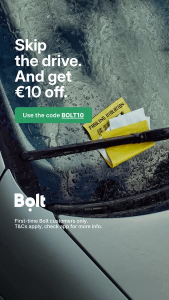 This image ad for Bolt promotes their ride-sharing service by highlighting the frustration of receiving a parking ticket
