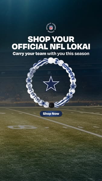 This image ad for Lokai promotes their officially licensed NFL bracelets, specifically featuring the Dallas Cowboys. The