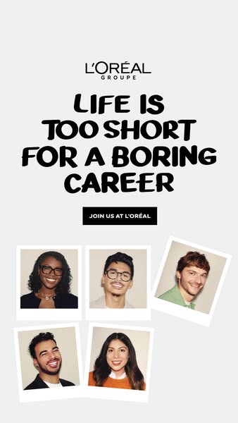This L'Oréal Group image ad promotes the company as a great place to work by highlighting diversity. It uses the tag