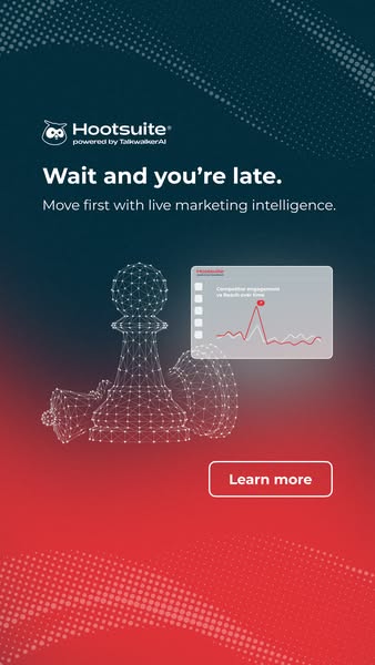 This ad for Hootsuite uses the visual metaphor of a chess game to communicate the importance of moving first with live m