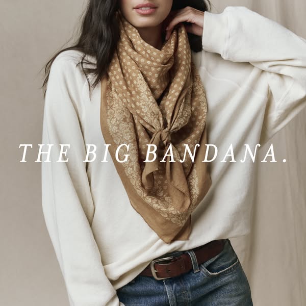 This ad features a woman wearing 'The Big Bandana'.