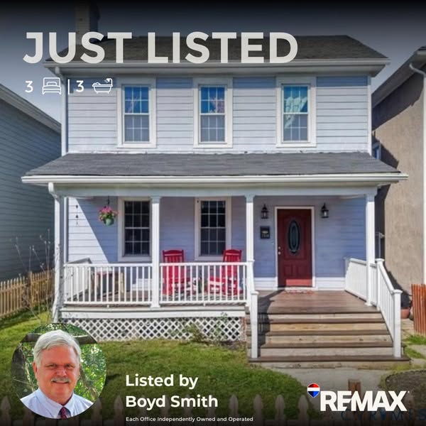 This ad showcases a house that is 'just listed' in the market. The ad presents an image of the exterior of the h